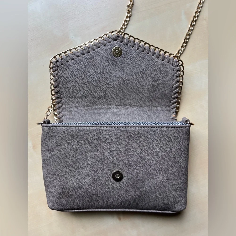 MMS Design Studio Taupe Crossbody Bag with Gold-Tone Chain & Whipstitch Trim - Picture 8 of 10